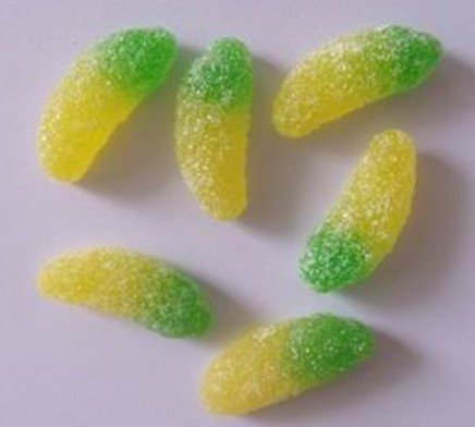 banana shaped starch candy with sugar