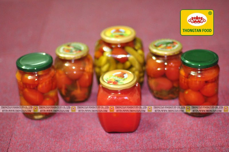 Tomato Sauce and Pickled Egg Tomato and Cherry Tomato and Pickled cucumber with Cherry Tomato