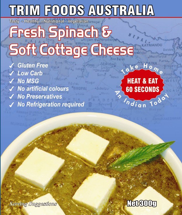 palak paneer (spinach gravy with cottage cheese cubes)