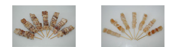 Frozen cooked beef diaphragm clusters
