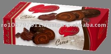 Almadolce sponge roll cake with cocoa filling and chocolate coated