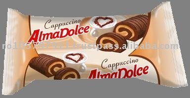 Almadolce Swiss Roll cake filled with capuccino cream, chocolate coated
