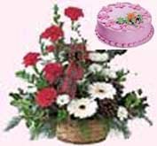1Kg Cake & 12 Gerbera in Basket