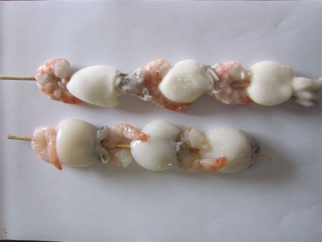 Frozen w.c cuttlefish and  shrimp   skewer  iqf