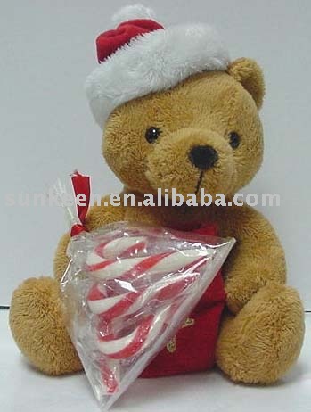 Xmas bear  plush  with  candy  cane