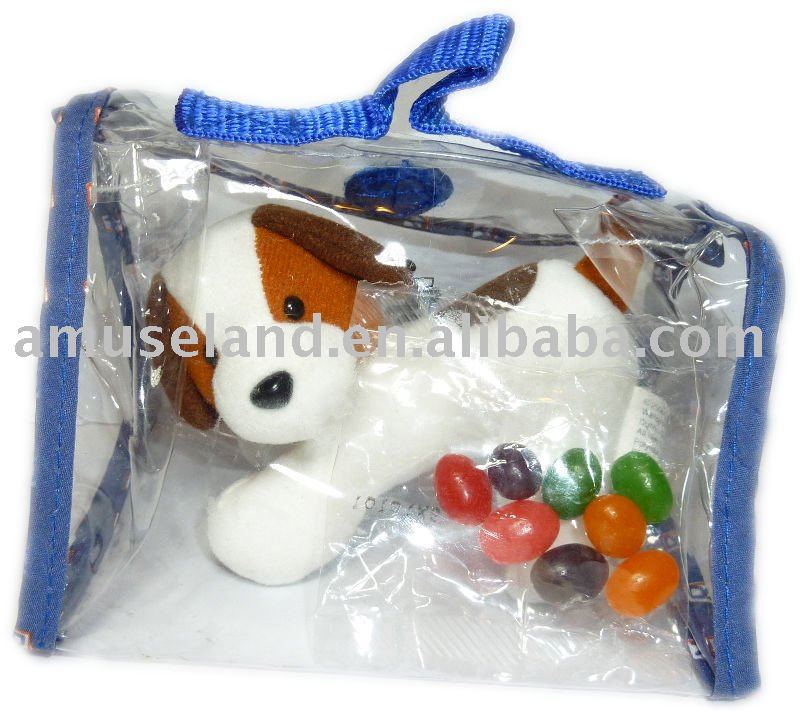 Plastic Bag with Cute  Plush   Toy  and Individual Packed Candy