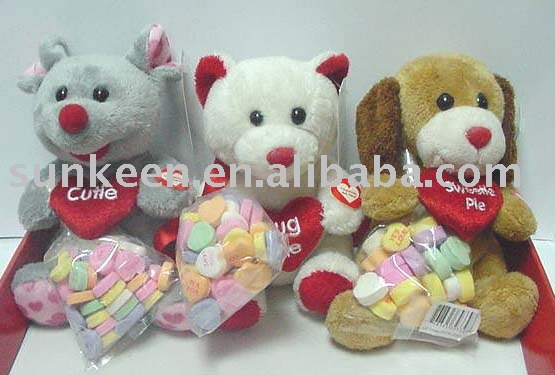 valentine animal plush with heart candy