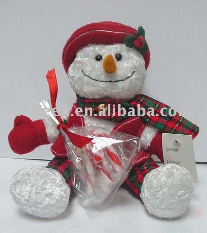Xmas snow man  plush with candy cane