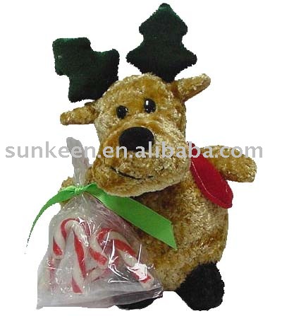 xmas reindeer santa plush with candy cane