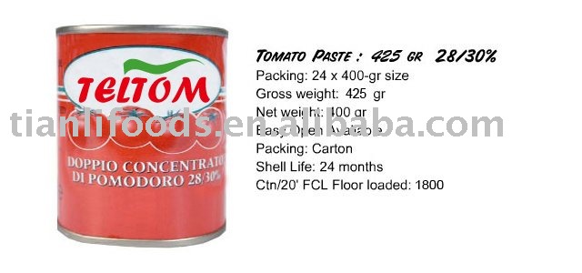 425g canned tomato paste brix 28-30%