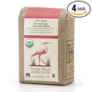 Great River Organic Milling 100% Organic Bread Flour Unbleached  Wheat , 5 Pound Bags ( Pack  of 4)