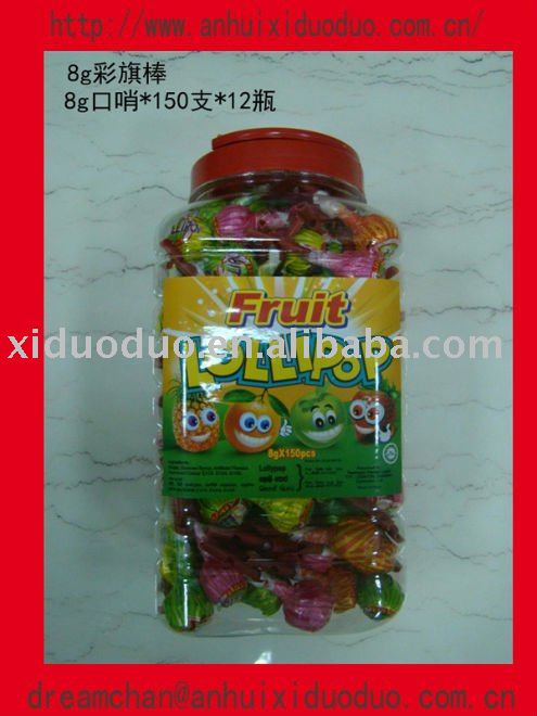 8g fruit lollipop candy with whistle