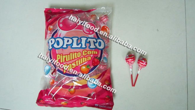 bubble gum lollipop candy(popito pirulito com pastilha)