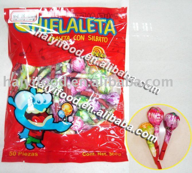 fruit candy lollipop with whistle(chiflaleta paleta con silbato)