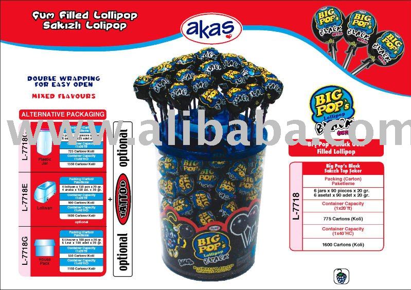  BIG   POP  S BLACK GUM FILLED  LOLLIPOP 