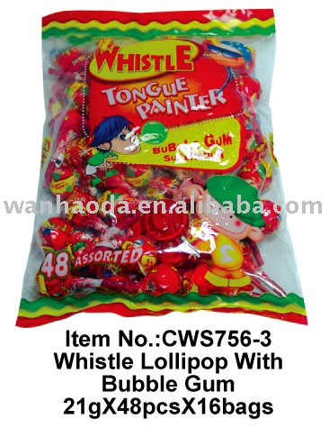 Whistle Lollipop With Bubble Gum