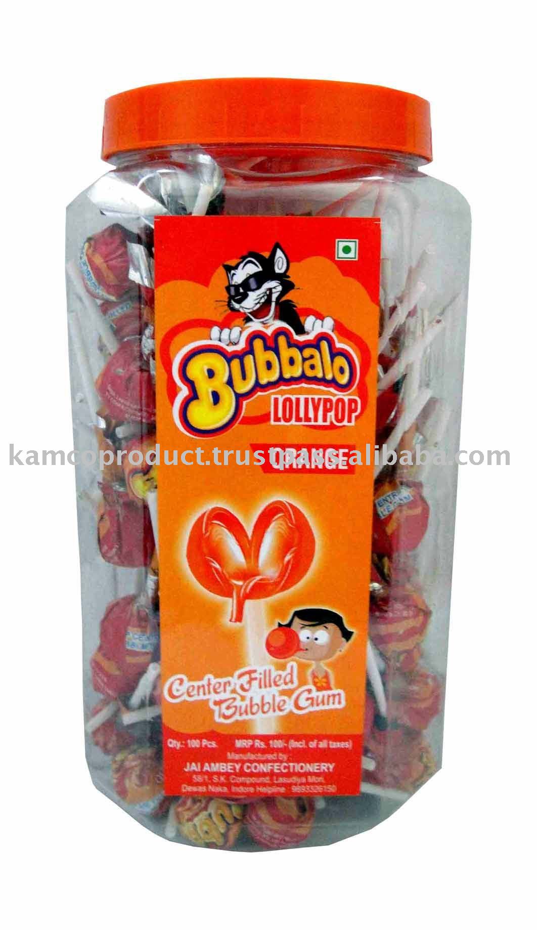 Lollipop bubble gum center orange ( Bubbalo )