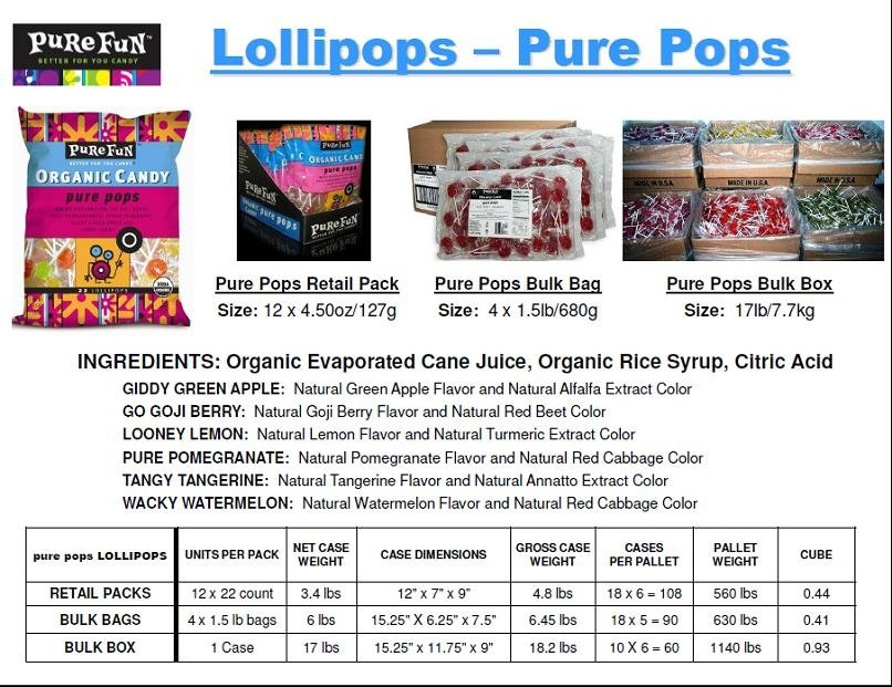 Pure Fun CERTIFIED ORGANIC CANDY KOSHER VEGAN GLUTEN FREE CANDY Pure Pops Lollipops