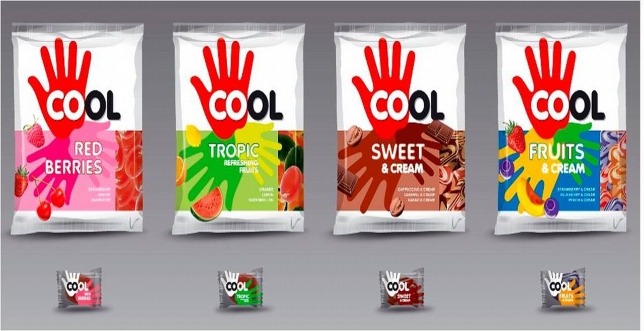 Variuos caramel sweets Pergale COOL  pack ed, 80g  Hard  candies
