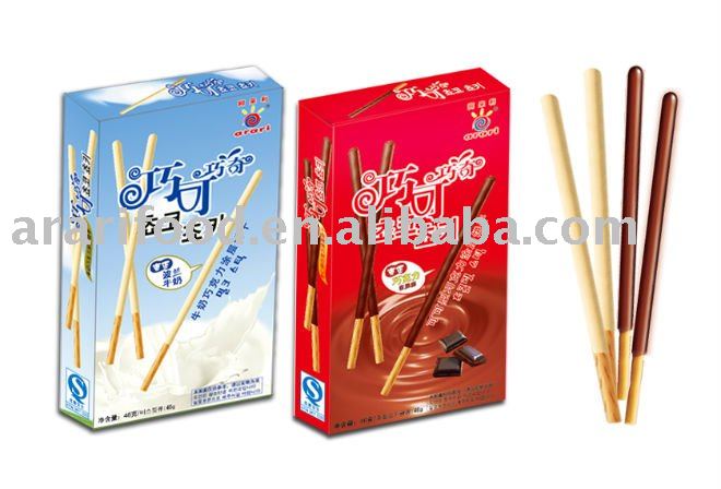 Chocolate coated stick biscuits