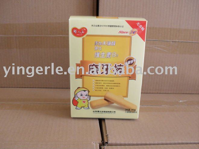 Teething-grinding sticks with vitamin B2
