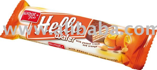 Chocolate wafer HELLO single packed 40 g, peanuts and orange