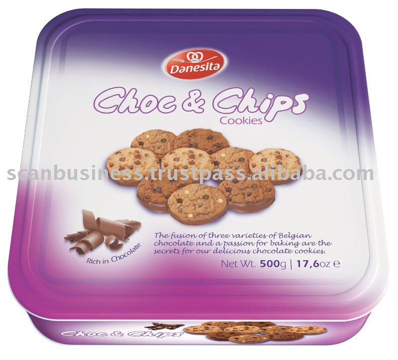 Choc & Chip Cookies, in 500g tins
