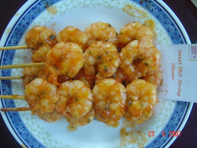 Black tiger shrimp skewer with sweet chili sauce