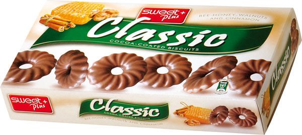 Cocoa-coated biscuits CLASSIC with bee-honey,walnuts and cinnamon 190 g