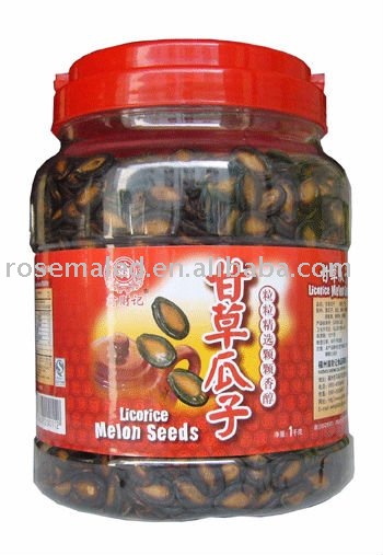 Licorice melon seeds in the plastic botton