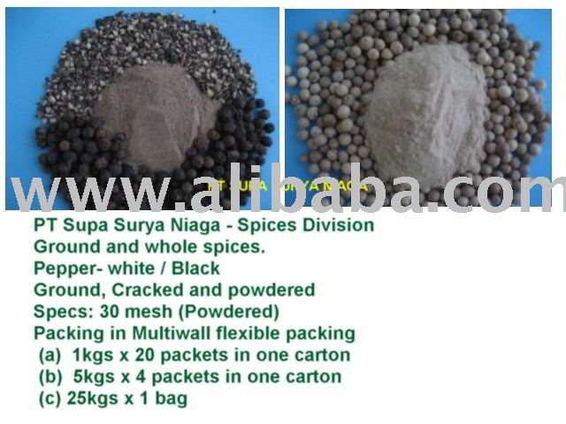 Pepper-Black or White, whole, ground and cracked