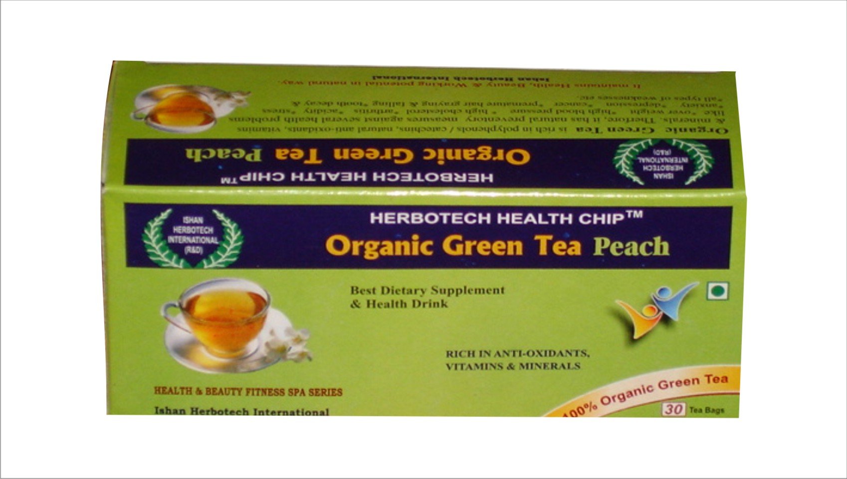 Organic Green Tea (Peach) Flavour,India Herbotech Healthchip price ...