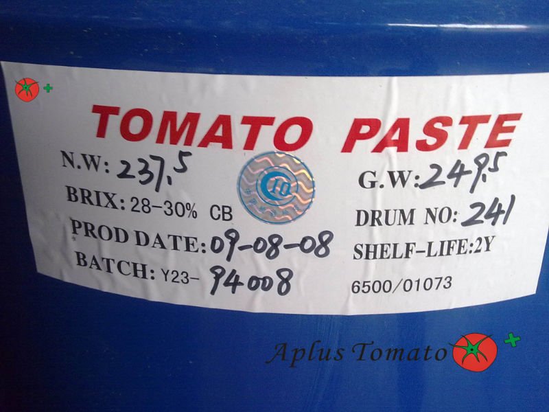 Drum Bulk aseptic tomato puree 28/30% CB/HB, 220 Steel Drum, 235KGS, Aseptic bag