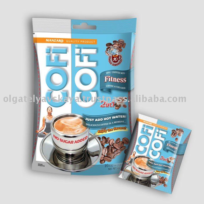 NEW 10- sachet  colorful pouch COFICOFI Fitness,  coffee  mix 2 in 1
