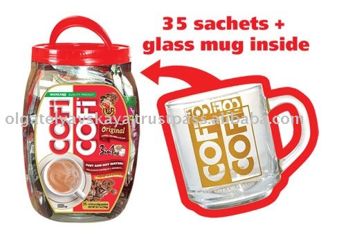 NEW! COFICOFI Original Coffee Mix 3 In 1 In Plastic Jar + a glass mug!