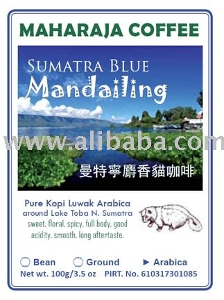 Roasted Kopi Luwak Sumatra Blue Mandheling bean