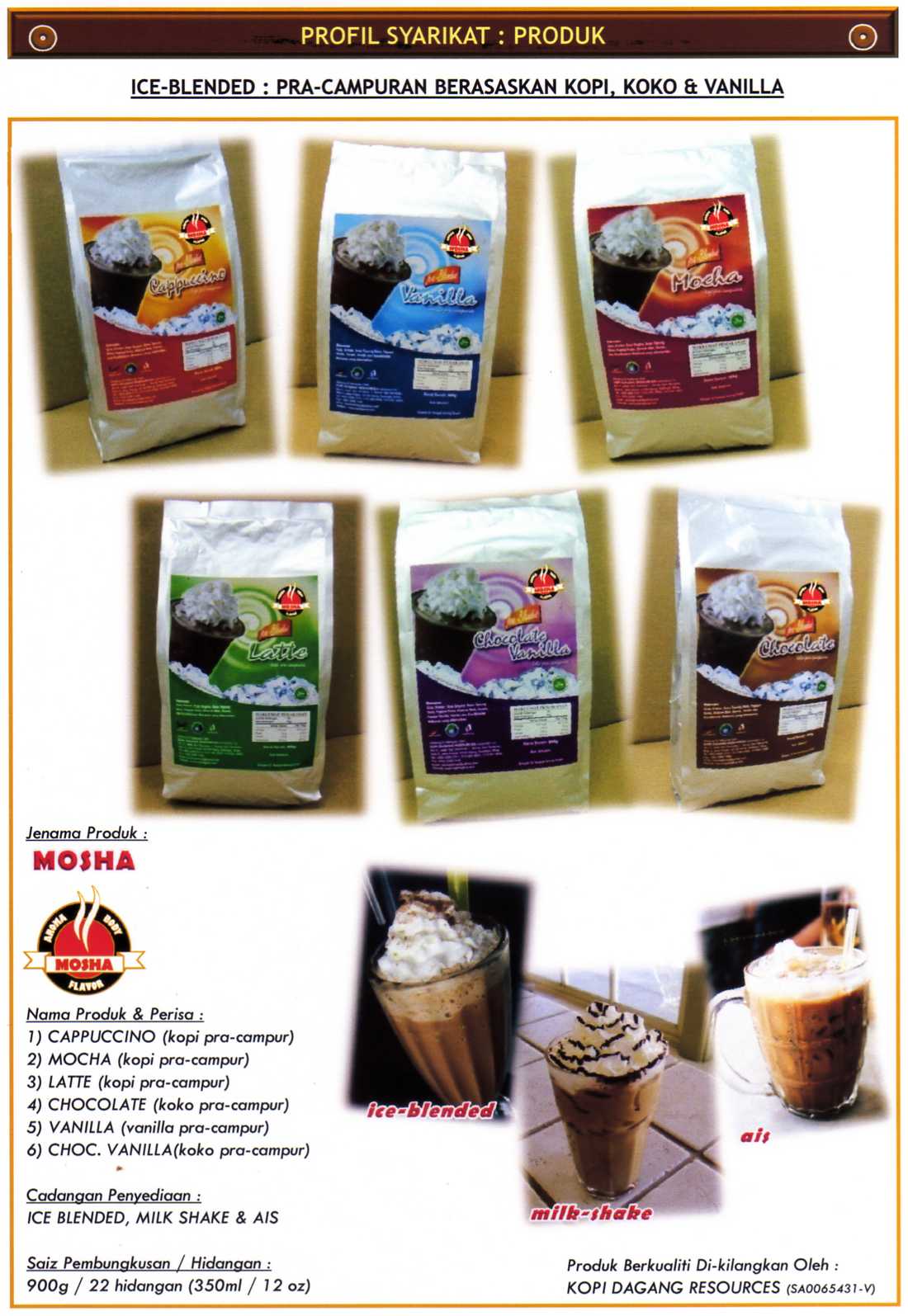 Ice Blended Cappuccino MOSHA coffee