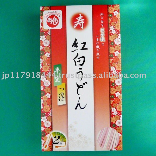 Crimson and white udon of KOTOBUKI made in Japan