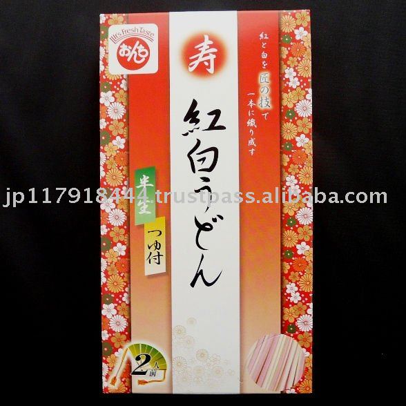 Crimson and white  Udon  of Kotobuki(=congratulation)  made  in japan