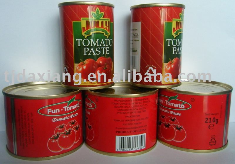 canned tomato paste brix:28-30%,cold breake,210g X 48tins/ctn