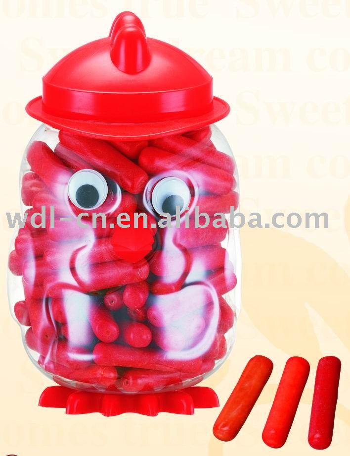 Sausage bubble gum in chick shaped jar(candy  chewing gum)