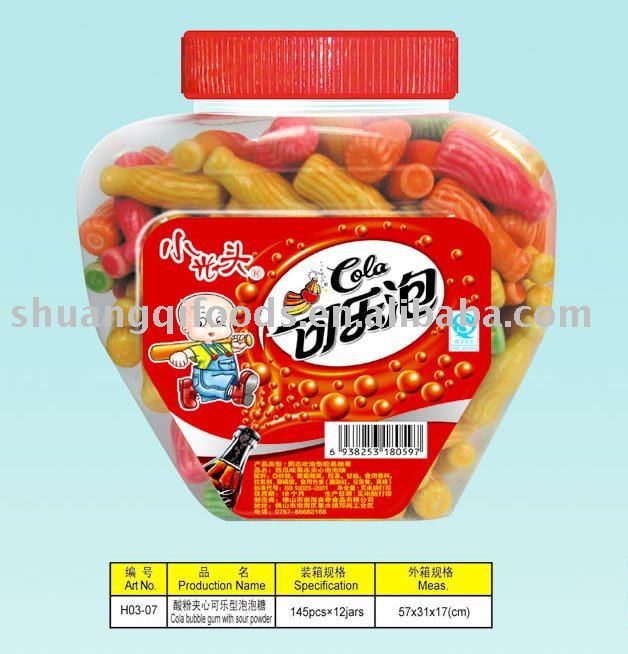 COLA BUBBLE GUM WITH SOUR POWDER