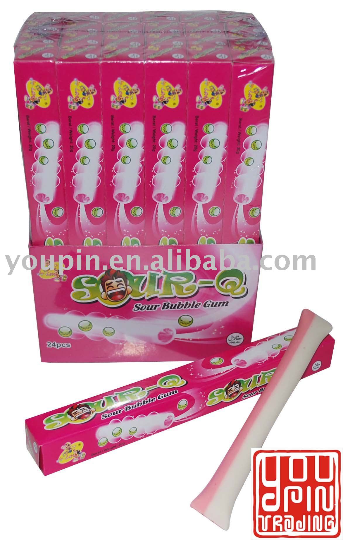  Sour -Q  Bubble   Gum  with  Sour   Powder 