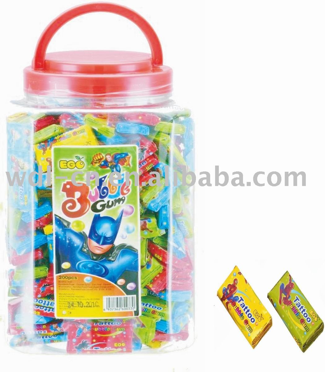 Tattoo bubble gum in tall jar(candy  chewing gum)