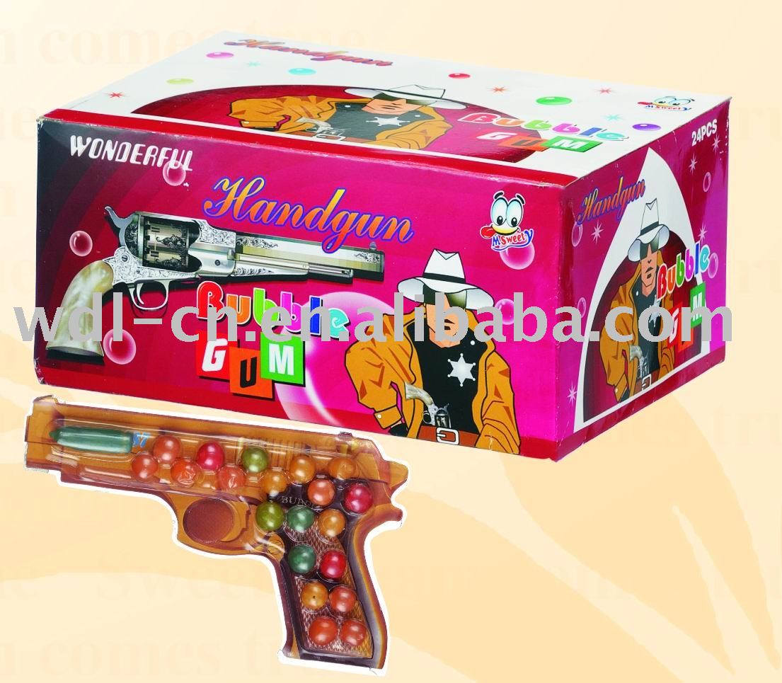 19ct round gum balls per paper pistol in display box(chewing gum  candy)