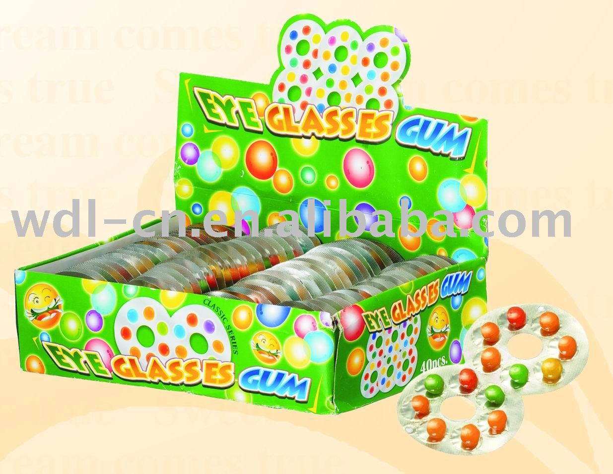 14ct chewing gum on eyeglasses shaped  card  in display  box (sweets  candy)