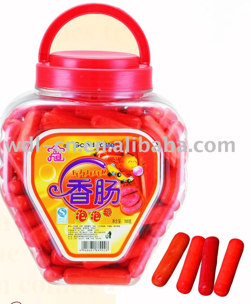 Sausage bubble gum in heart shaped jar(chewing gum  candy)