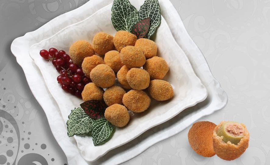 Olive Ascolane (Gigantic Stuffed Breaded Olives with minced mixture of beef, pork, mortadella &