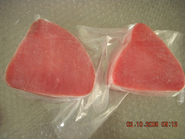 Frozen yellowfin tuna steak