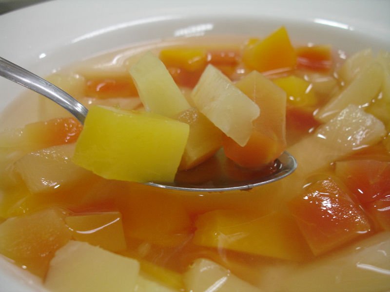 Canned fruit cocktail in syrup